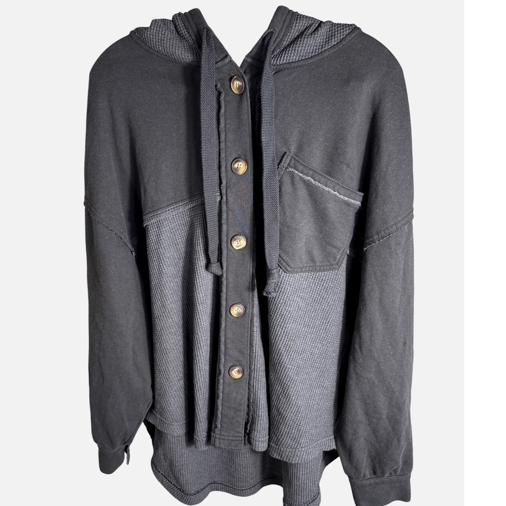 American Eagle Seriously Lived-In Hoodie Womens Medium Charcoal Waffle Knit